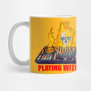 Dj music skull turntable fire lit cool art edm hiphop dance Beats vinyl Mug